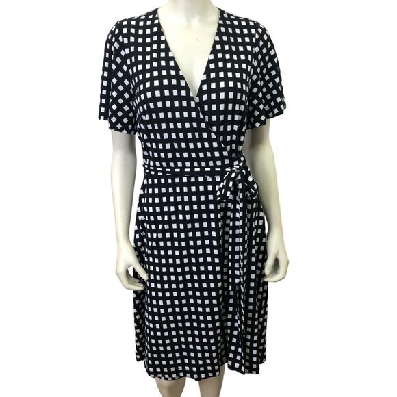 ANN TAYLOR BLACK & WHIITE WRAP AROUND‎ DRESS 10 - Picture 1 of 7